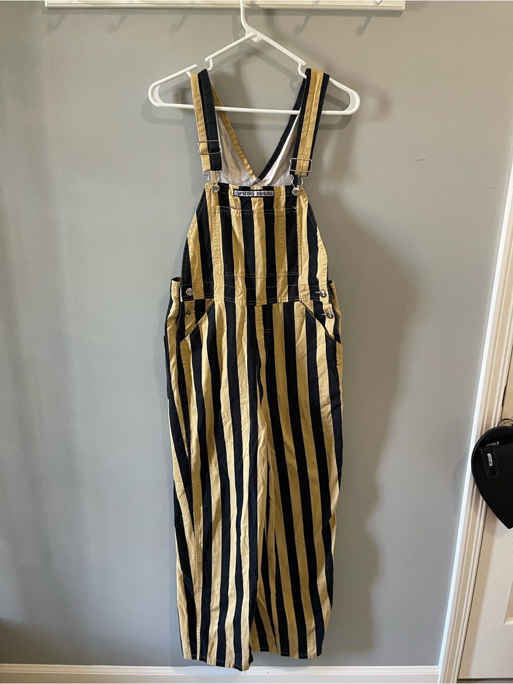 Game Bibs Black & Gold Adult Striped Game Day Overalls Tailgating Attire Size S